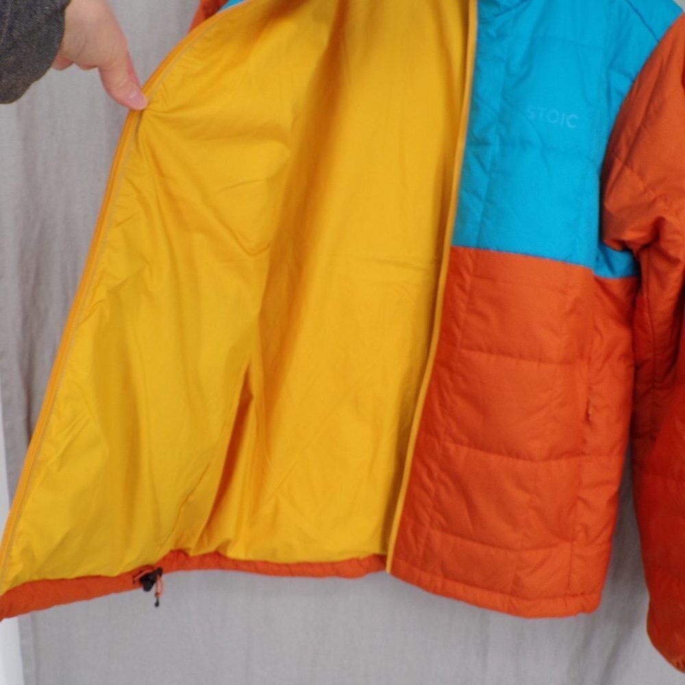 Stoic Men's M Puffer Jacket Full Zip Light Weight Blue Orange Color Block - Picture 6 of 11